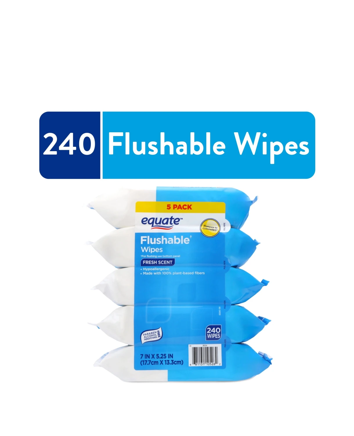 Khăn giấy ướt vệ sinh Equate Flushable Cleansing Cloths Fresh Scent 240 tờ (5 gói x48)