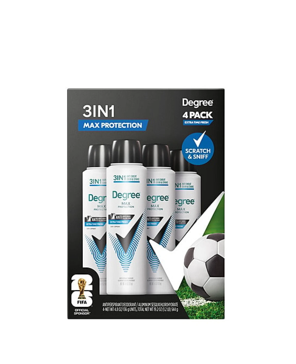 Xịt khử mùi Degree 3in1 Max Protection set 4 chai (FIFA)
