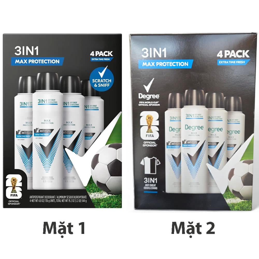 Xịt khử mùi cho nam Degree 3in1 Max Protection Extra Time Fresh 136g x4 chai - Ảnh 2